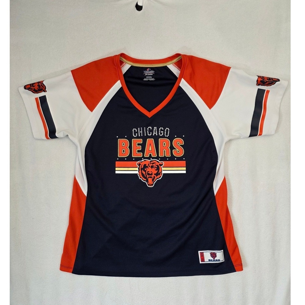 Majestic Chicago Bears Jersey Top XXL Navy Blue Orange Polyester Sportswear